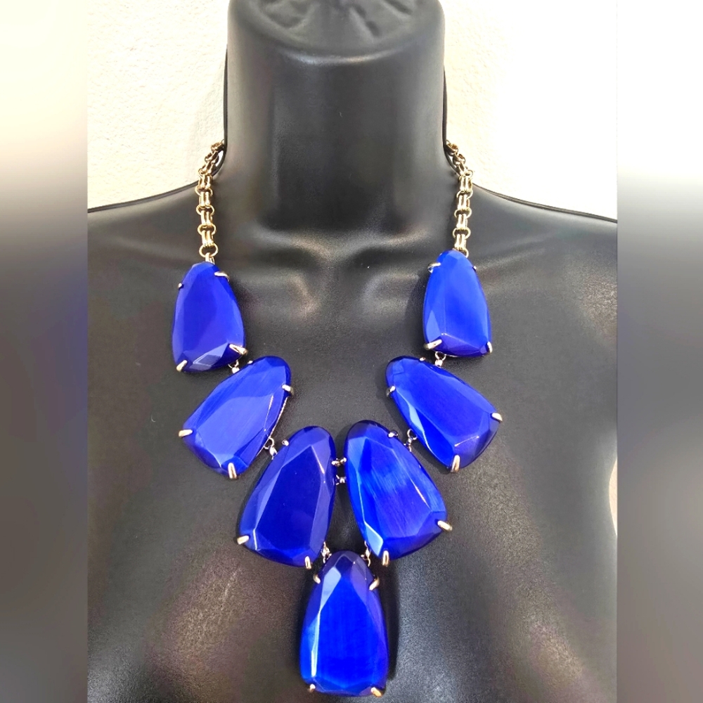 *Rare* Kendra Scott Harlow Necklace Cobalt Cat's Eye Gold